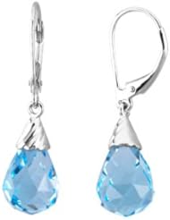 Genuine Swiss Blue Topaz Briolette Earrings 14K White Gold Pair 12.00X08.00 mm Genuine Swiss Blue Topaz Briolette Earrings