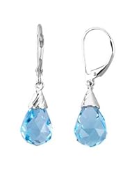 Pair 12.00X08.00 Mm 14K White Gold Genuine Swiss Blue Topaz Briolette Earrings