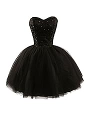 Strapless Sweetheart Lace-Up Beaded Fitted Sequined  Tulle Short  Ball Gown Mini Dress 