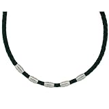 Men's Necklace Leather Black Woven with Stainless Steel Magnetic Polished Links 20" by Bucasi SALE