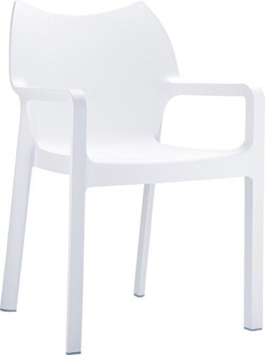 Clear Chair Store 028W Diva Indoor and Outdoor Stacking Dining Arm Chair (Set of 4), White