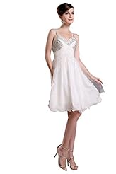 A-line Chiffon/Tulle Cocktail Knee Length Short Sequined Lace Spaghetti Strap Evening Dress/Prom Dress/Wedding Party Dress 