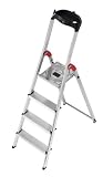 Hailo 8504-001 Alu-Sicherheits-Haushaltsleiter L60 - 4 Stufen mit Multifunktionsschale