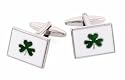 Rhodium plated and enamel Irish Shamrock cufflinks with presentation box