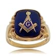 Ornate Blue Men's Masonic Ring in Solid Yellow Gold