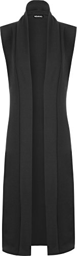WearAll Women's Long Midi Sleeveless Open Plain Cardigan Waistcoat - Black - US 4-6 (UK 8-10)