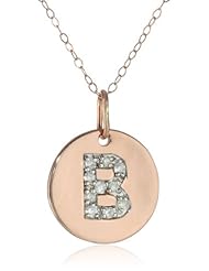 Duragold 14k Rose Gold Disc Diamond Initial Pendant Necklace, 18" (1/10 cttw)