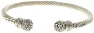 Clear Crystal Silver Tone Cuff Bracelet, Silver Tone Casting Cuff Bracelet with Clear Crystals. Bracelet Is .35" H. Nickel and Lead Compliant.