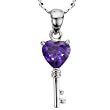 Amethyst Cubic Zirconia 3.6ct Heart Key Platinum Overlay CAREFREE Sterling Silver Pendant Necklace