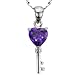 Amethyst Cubic Zirconia 3.6ct Heart Key Platinum Overlay CAREFREE Sterling Silver Pendant Necklace