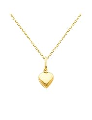 14K Yellow Gold Small Heart Charm Pendant with Yellow Gold 0.9mm Oval Angled Cut Rolo Cable Chain Necklace with Spring Ring Clasp - Pendant Necklace Combination