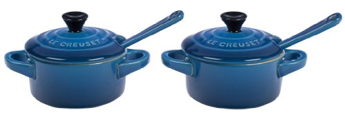 Le Creuset Stoneware Set of 2 Condiment Dish and Spoon Set, Marseille On Sale