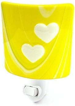 Decorative Night Light Yellow Stained Glass and White Hearts