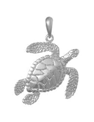925 Solid Sterling Silver Nautical Necklace Charm Pendant, Large Swimming Sea Turtle H
