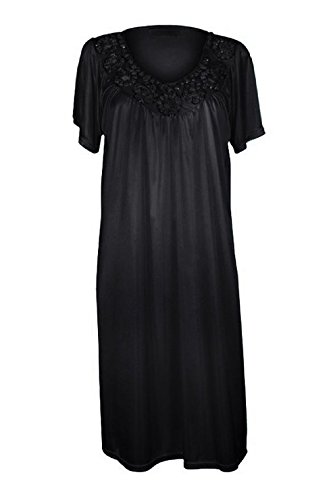 EZI Women's Satin Silk Short Sleeve Sequins Nightgown