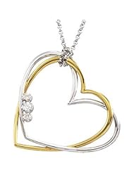 14K White Gold /Yellow Gold .07Cttw Two Tone Diamond Heart Necklace Rhodium Plated