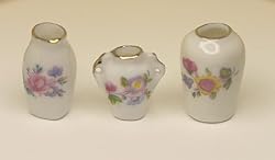 Dollhouse Miniature Set of 3 Porcelain Floral Vases
