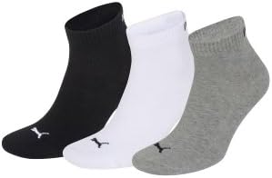 Puma Men's & Women's 3 Pair Training Quarter Socks 4.5-7 Black / White / Grey