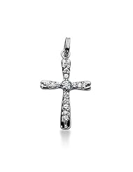 14K White Gold Round Diamond Share Prong Set Cross Pendant (0.67ct)
