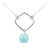 Sterling Silver Faceted Turquoise Hammered Square Pendant, 16