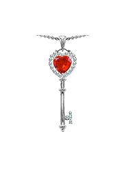 Original Star K (tm) Key To My Heart Love Pendant With 7mm Heart Shape Simulated Mexican Fire Opal in .925 Sterling Silver