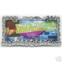 Tribal Skulls Chrome Car Truck License Plate Frame