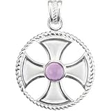 14k White Gold Genuine Amethyst Maltese Rope Cross Pendant