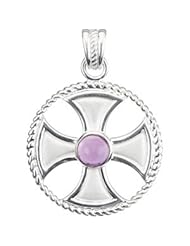 Amethyst and 14k White Gold Maltese Rope Cross Pendant