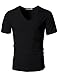 H2H Men's Vintage Shoulder Zipper T-Shirts with V-Neck Short Sleeve