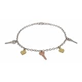Three Tone Heart & Key Sterling Silver Charm Bracelet
