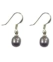 Preciozzo Boucles d'oreilles perle noire naturelle sur Argent massif 925