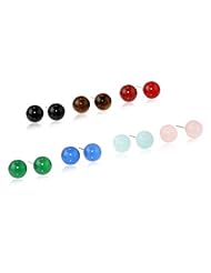 Set of Seven Sterling Silver Gemstone Stud Earrings