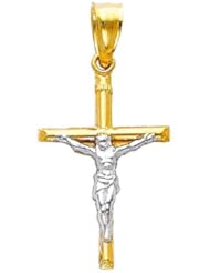 14K Yellow and White 2 Two Tone Gold Jesus Cross Religious Charm Pendant
