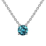 14K White Gold Round Blue Diamond Solitaire Pendant w/18 Inch Chain (1/5 ctw)