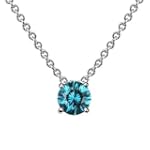 SAVE $230 - 14K White Gold Round Blue Diamond Solitaire Pendant w/18 Inch Chain (1/5 ctw) $89.00