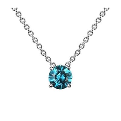 14K White Gold Round Blue Diamond Solitaire Pendant w/18 Inch Chain (1/5 ctw)