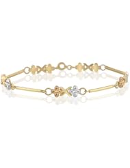 14K Tri Color Yellow White Rose Gold Hollow X-O Flower 6.0mm Wide Bracelet