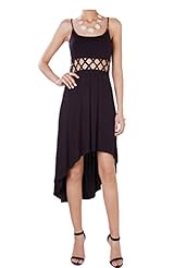 High-Low-Hem Spaghetti Strap Cutout Rayon/Spandex Sheath  Dress