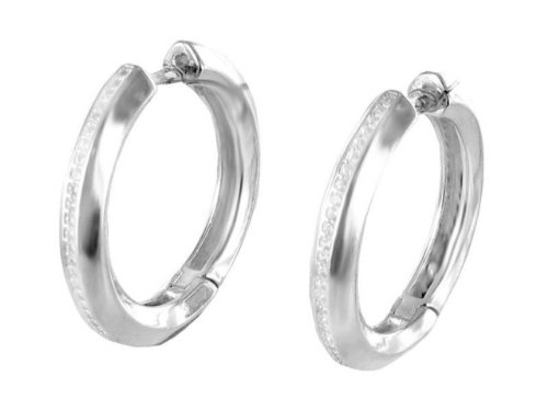 Bold Hoop Silver Earrings with Clear Crystals