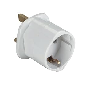 White 13A UK Visitors Travel Adaptor Converting European Schuko to Standard UK 13A Plug. Bulk