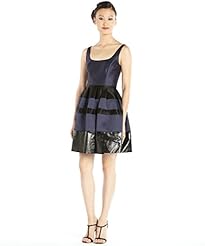 Tank Scoop Neck Fit-and-Flare Striped Print Faux-Leather/Satin/Taffeta Natural   Waistline Short Evening Dress 
