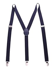 Apparel: JINIU Boxed Solid Color Adjustable Elastic Strong Clips suspenders 1 Inch Wide Color Navy