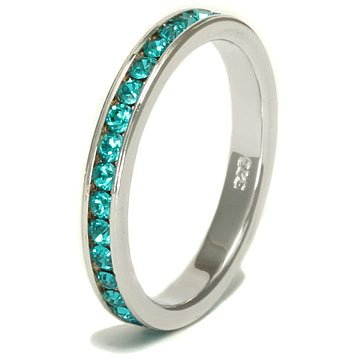 December Birthstone Sterling Silver Blue Zircon Cubic Zirconia CZ Stackable Eternity Band Ring