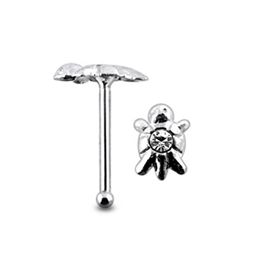 Jeweled Turtle Sterling Silver Ball End Nose pin Body jewelry