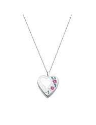 Sterling Silver Pink Enamel Engraved Heart Locket Pendant (0.8" or 20mm Height) with 1.0mm Rolo Cable Chain - 18" Inches
