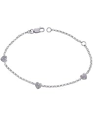 White Sapphire Heart 5-7" Bracelet in Sterling Silver