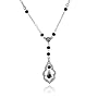 Sterling Silver Marcasite, Black Cubic Zirconia and Black Glass Y Drop Necklace, 16"