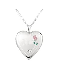 Sterling silver Heart Shaped Locket w/ Rose "Mom" Necklace