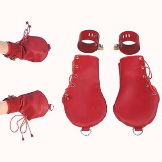 Multifunctional Dog Palms Bondage Wrist Mitts w/ Padlock Cuffs ~ Unisex Adult Products Bondage Gear ~ Red ~ Made in USA