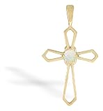 14K Yellow Gold Genuine Round Opal Cross Pendant